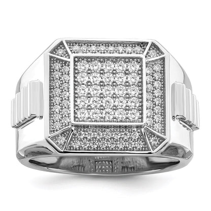 Sterlingsilber Brillant Glut Rhodiniert 89 Stein Mikro Pavé Zirkonia Poliert Herren Ring