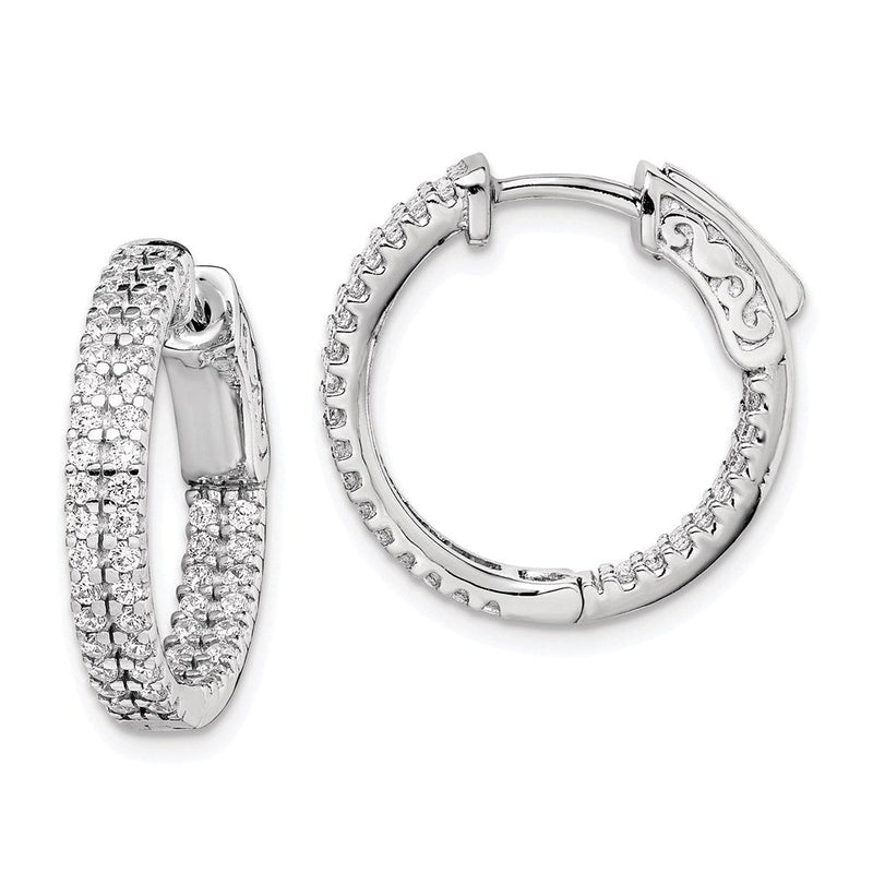 Sterlingsilber Schimmernd Rhodiniert 100 Stein Pavé 1.3mm Zirkonia in und Außen Rund Klappbar Creolen