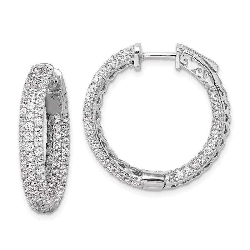 Sterlingsilber Schimmernd Rhodiniert 178 Stein Pavé 1.5mm Zirkonia in und Außen Rund Klappbar Creolen