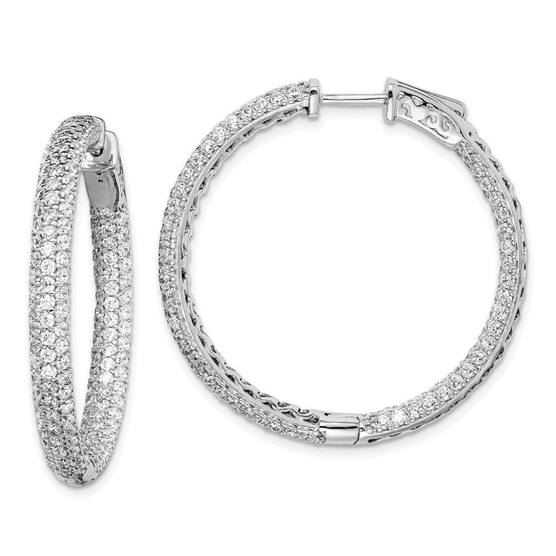 Sterlingsilber Schimmernd Rhodiniert 304 Stein Pavé 1.5mm Zirkonia in und Außen Rund Klappbar Creolen