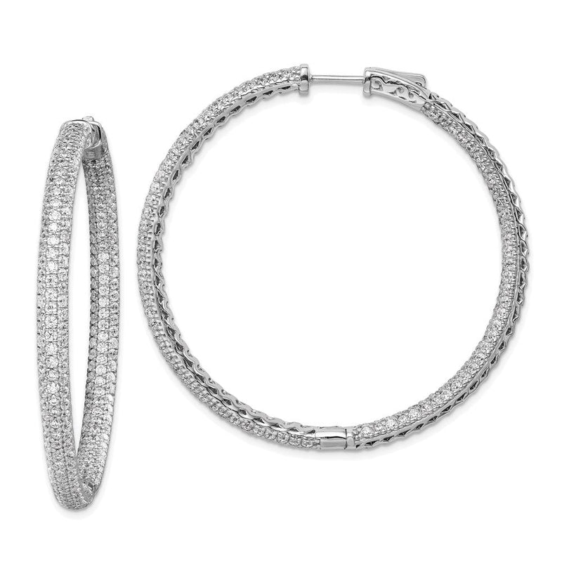 Sterlingsilber Schimmernd Rhodiniert 460 Stein Pavé 1.5mm Zirkonia in und Außen Rund Klappbar Creolen
