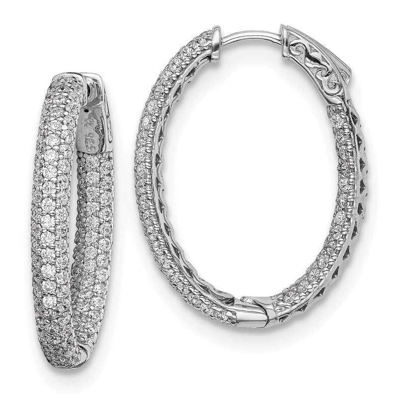 Sterlingsilber Schimmernd Rhodiniert 208 Stein Pavé 1.5mm Zirkonia in und Außen Oval Klappbar Creolen