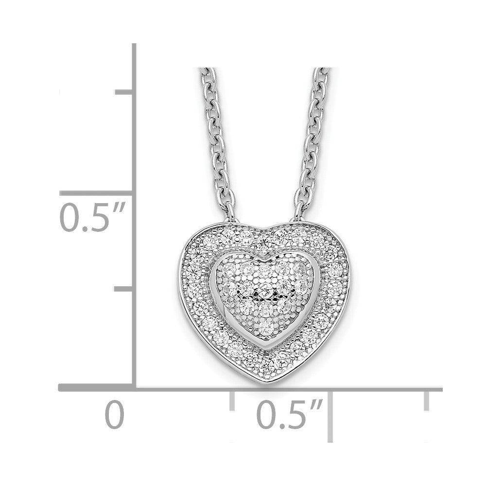 Sterlingsilber Brillant Glut Rhodiniert 38 Stein 18 Zoll Mikro Pavé Zirkonia Herz Halskette mit 2 Verlängerung