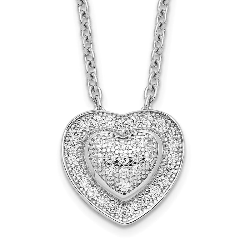 Sterlingsilber Brillant Glut Rhodiniert 38 Stein 18 Zoll Mikro Pavé Zirkonia Herz Halskette mit 2 Verlängerung