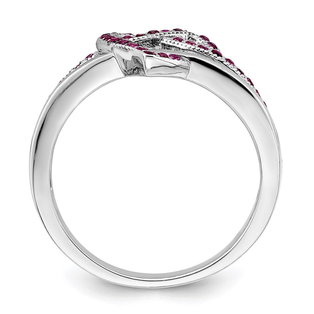 Sterlingsilber Brillant Glut Rhodiniert 41 Stein Mikro Pavé Rot und Weiß Zirkonia Herz Ring