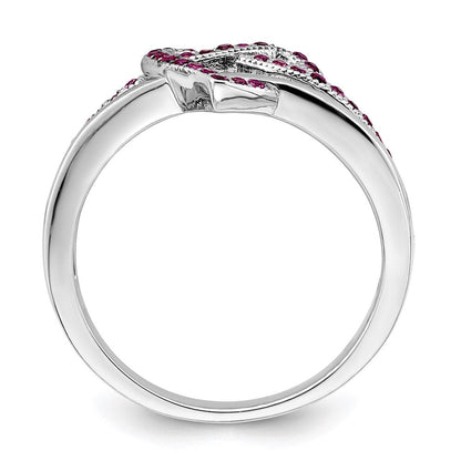 Sterlingsilber Brillant Glut Rhodiniert 41 Stein Mikro Pavé Rot und Weiß Zirkonia Herz Ring