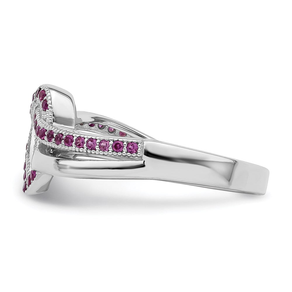 Sterlingsilber Brillant Glut Rhodiniert 41 Stein Mikro Pavé Rot und Weiß Zirkonia Herz Ring