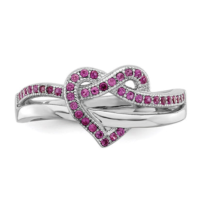 Sterlingsilber Brillant Glut Rhodiniert 41 Stein Mikro Pavé Rot und Weiß Zirkonia Herz Ring