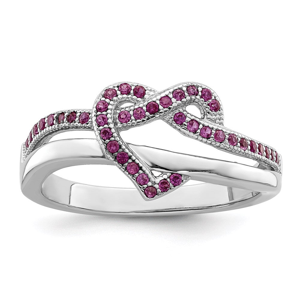Sterlingsilber Brillant Glut Rhodiniert 41 Stein Mikro Pavé Rot und Weiß Zirkonia Herz Ring