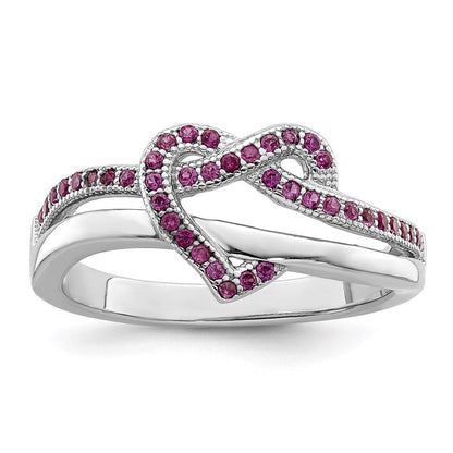 Sterlingsilber Brillant Glut Rhodiniert 41 Stein Mikro Pavé Rot und Weiß Zirkonia Herz Ring