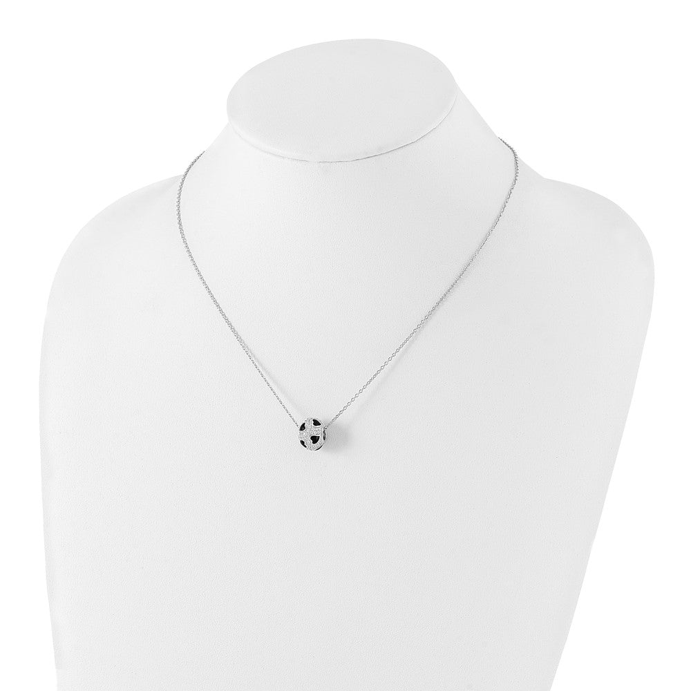 Sterlingsilber Schwarz Emaille & Zirkonia True Feuer Herz Perle Halskette