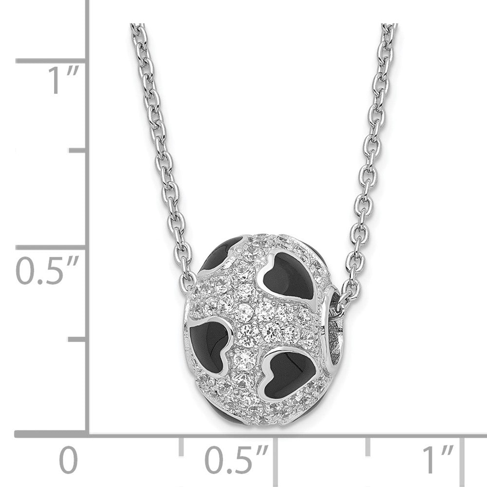 Sterlingsilber Schwarz Emaille & Zirkonia True Feuer Herz Perle Halskette
