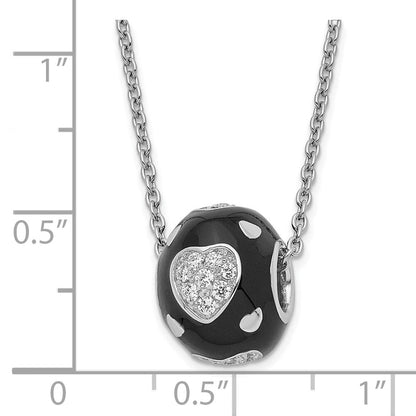 Sterlingsilber Schwarz Emaille & Zirkonia True Feuer Herzen Perle Halskette