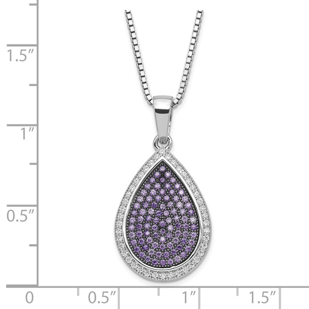 Sterlingsilber Rhodiniert Lila & Klar Zirkonia Tropfen Halskette