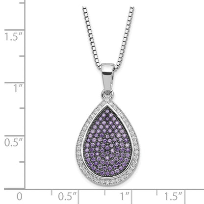 Sterlingsilber Rhodiniert Lila & Klar Zirkonia Tropfen Halskette