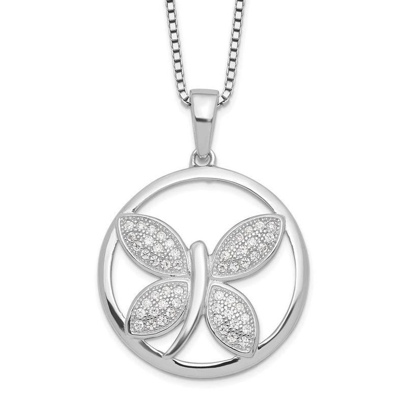 Sterlingsilber Brillant Glut Rhodiniert 52 Stein 18 Zoll Mikro Pavé Zirkonia Schmetterling Halskette mit 2 Verlängerung