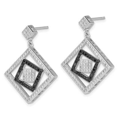 Sterlingsilber True Feuer Schwarz & Klar Zirkonia Quadratisch Design Ohrhänger