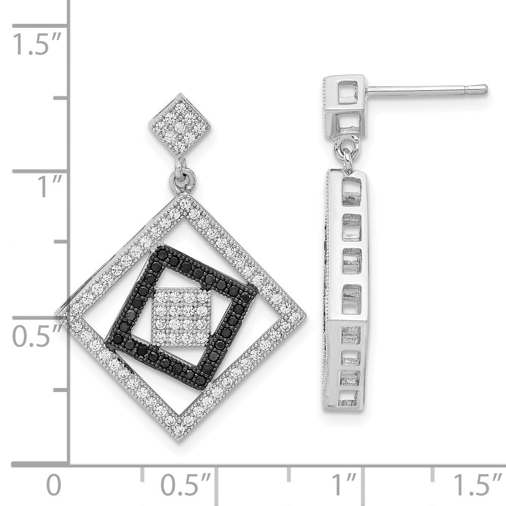 Sterlingsilber True Feuer Schwarz & Klar Zirkonia Quadratisch Design Ohrhänger