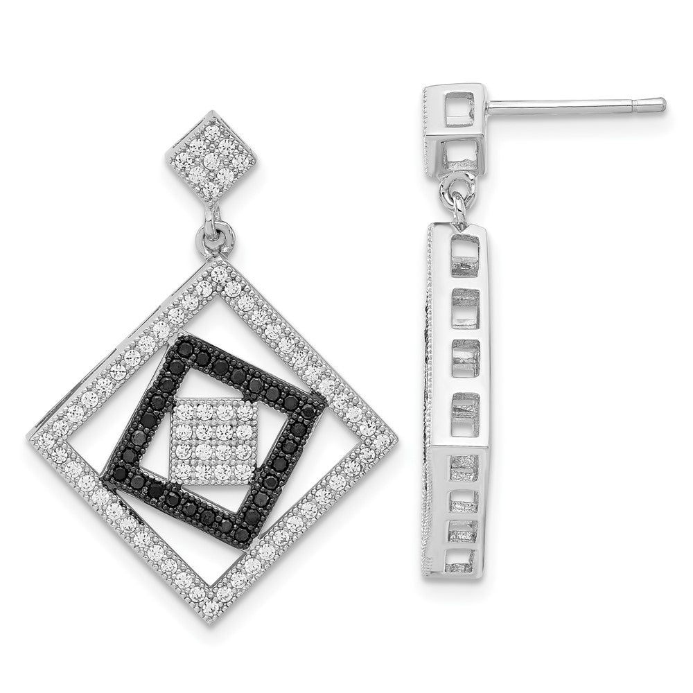 Sterlingsilber True Feuer Schwarz & Klar Zirkonia Quadratisch Design Ohrhänger