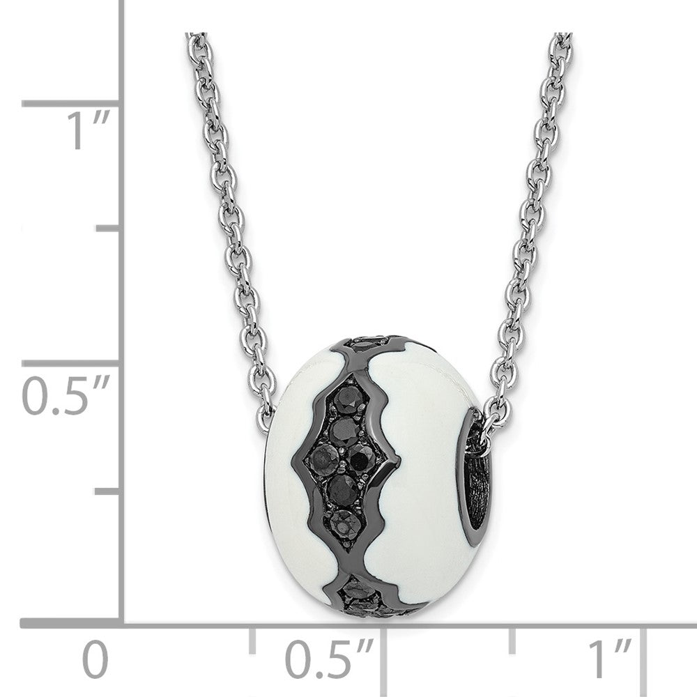 Sterlingsilber Weiß Emaille & Schwarz Zirkonia True Feuer Perle Halskette