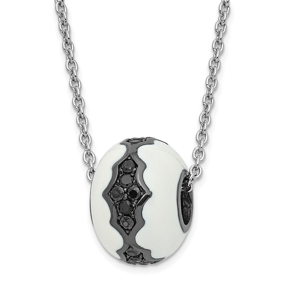 Sterlingsilber Weiß Emaille & Schwarz Zirkonia True Feuer Perle Halskette