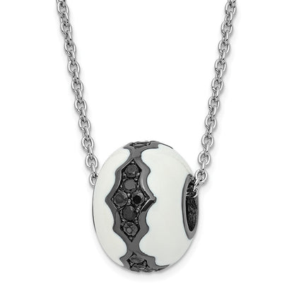 Sterlingsilber Weiß Emaille & Schwarz Zirkonia True Feuer Perle Halskette