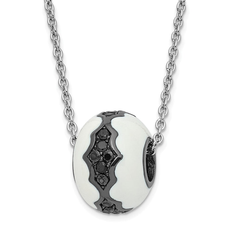 Sterlingsilber Weiß Emaille & Schwarz Zirkonia True Feuer Perle Halskette