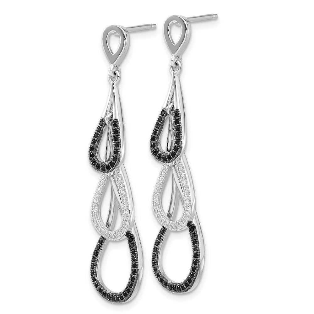 Sterlingsilber True Feuer Schwarz & Klar Zirkonia Tropfen Hängend Ohrstecker