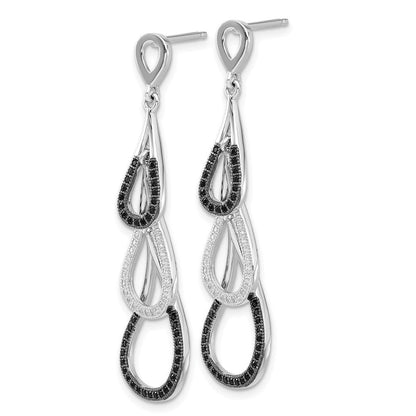 Sterlingsilber True Feuer Schwarz & Klar Zirkonia Tropfen Hängend Ohrstecker