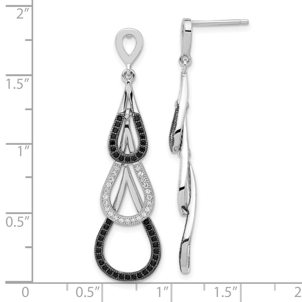 Sterlingsilber True Feuer Schwarz & Klar Zirkonia Tropfen Hängend Ohrstecker