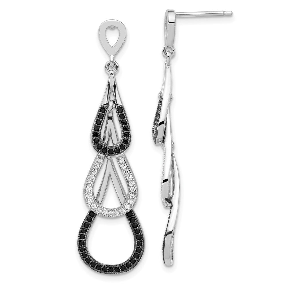 Sterlingsilber True Feuer Schwarz & Klar Zirkonia Tropfen Hängend Ohrstecker