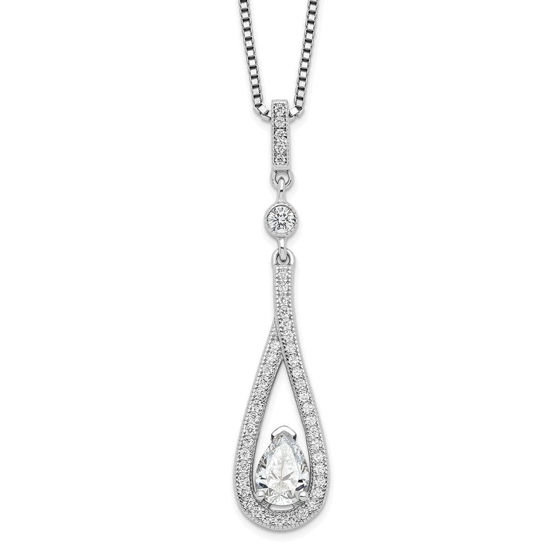 Sterlingsilber Brillant Glut Rhodiniert 46 Stein 18 Zoll mit 2 Verlängerung Federring Verschluss Mikro Pavé Zirkonia Tropfen Halskette