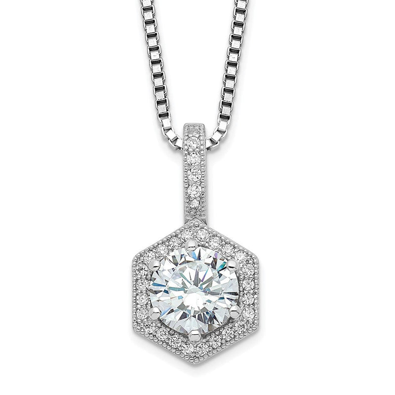 Sterlingsilber Brillant Glut Rhodiniert 31 Stein 18 Zoll Mikro Pavé Zirkonia Hexagon Halskette mit 2 Verlängerung