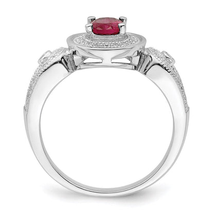 Sterlingsilber Brillant Glut Rhodiniert 57 Stein Mikro Pavé Weiß und Rot Zirkonia Ring