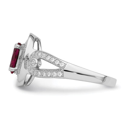 Sterlingsilber Brillant Glut Rhodiniert 57 Stein Mikro Pavé Weiß und Rot Zirkonia Ring