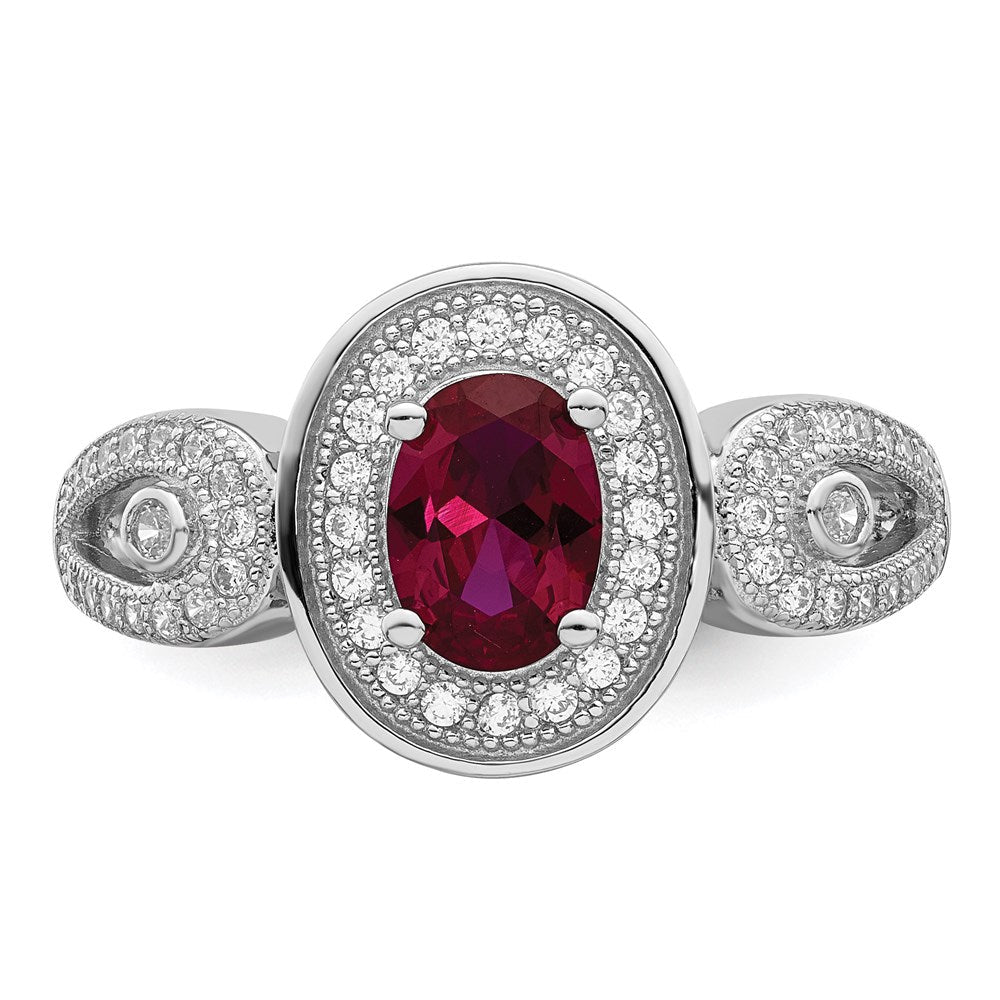 Sterlingsilber Brillant Glut Rhodiniert 57 Stein Mikro Pavé Weiß und Rot Zirkonia Ring