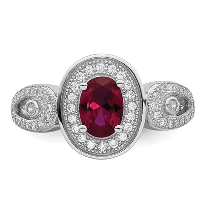 Sterlingsilber Brillant Glut Rhodiniert 57 Stein Mikro Pavé Weiß und Rot Zirkonia Ring