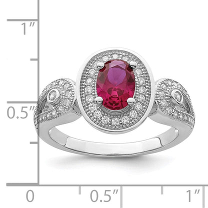 Sterlingsilber Brillant Glut Rhodiniert 57 Stein Mikro Pavé Weiß und Rot Zirkonia Ring