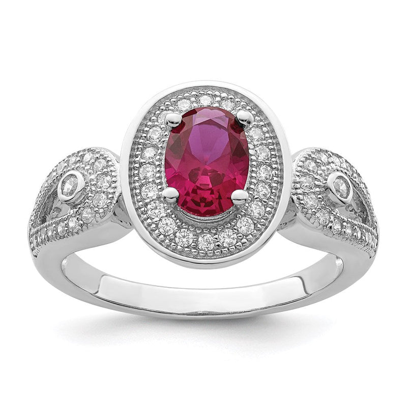 Sterlingsilber Brillant Glut Rhodiniert 57 Stein Mikro Pavé Weiß und Rot Zirkonia Ring