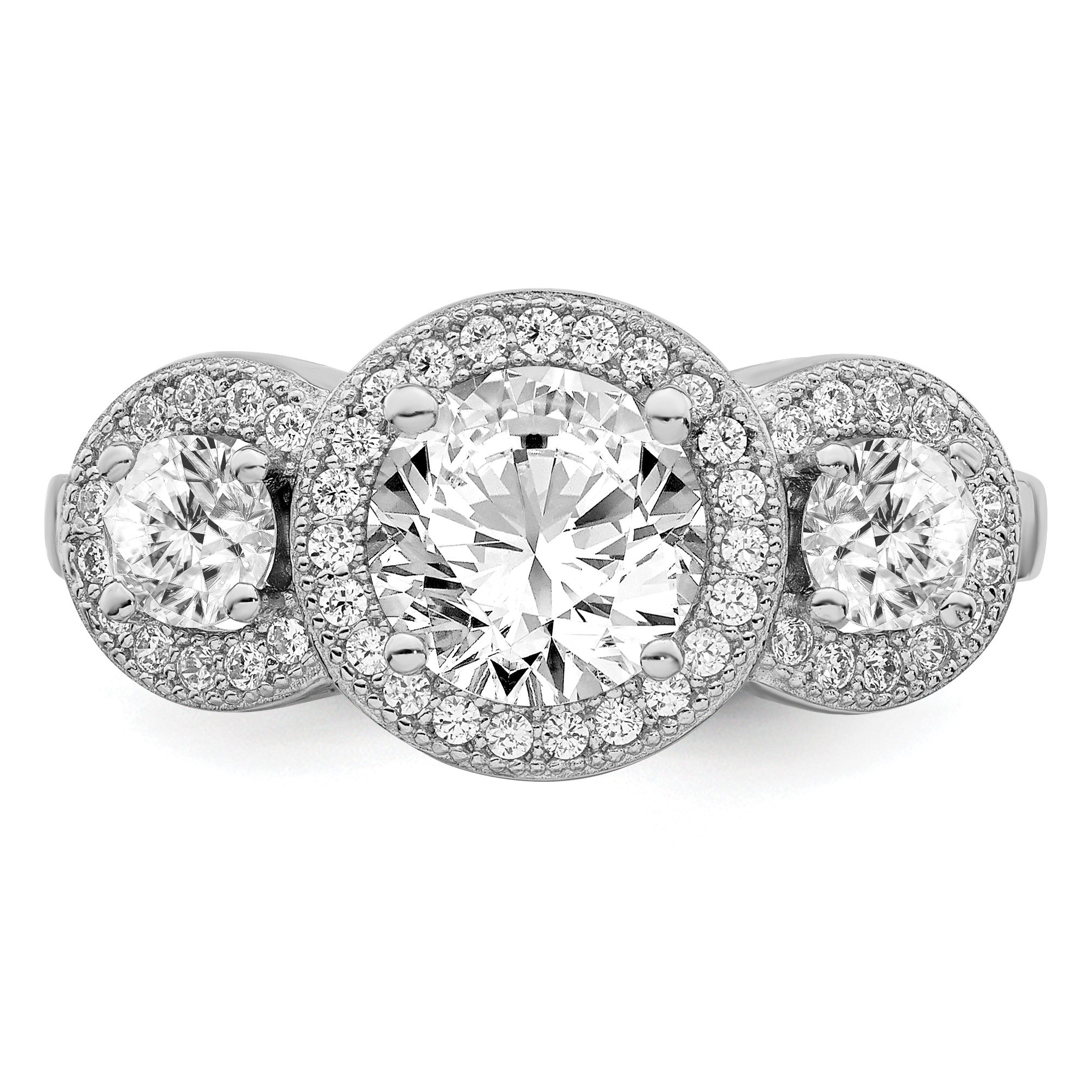Sterlingsilber Brillant Glut Rhodiniert 50 Stein Mikro Pavé Zirkonia Ring