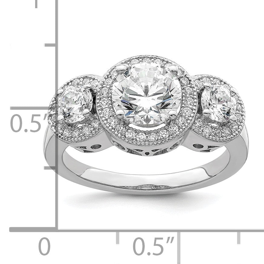 Sterlingsilber Brillant Glut Rhodiniert 50 Stein Mikro Pavé Zirkonia Ring