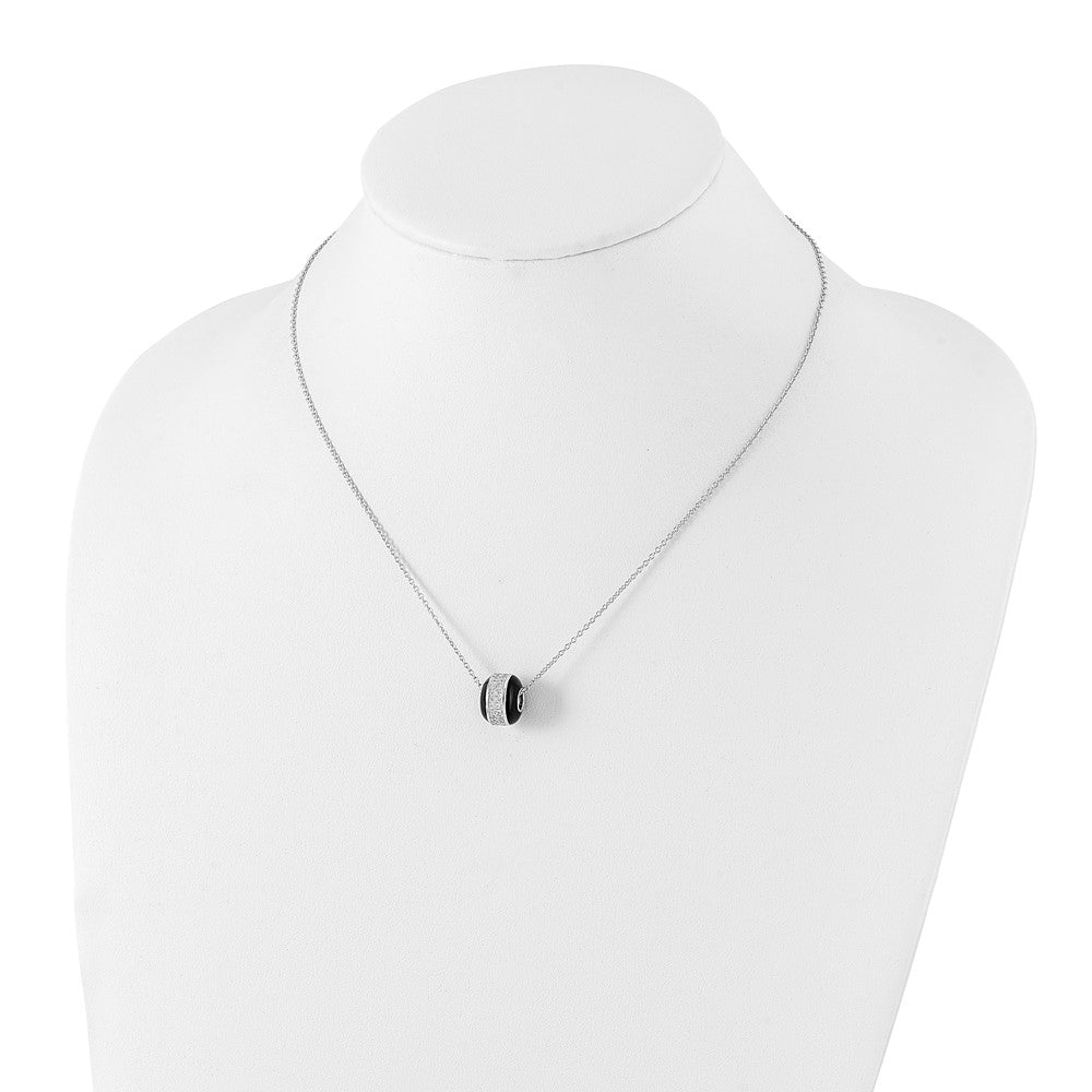 Sterlingsilber Schwarz Emaille & Zirkonia True Feuer Perle Halskette