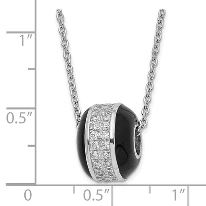 Sterlingsilber Schwarz Emaille & Zirkonia True Feuer Perle Halskette