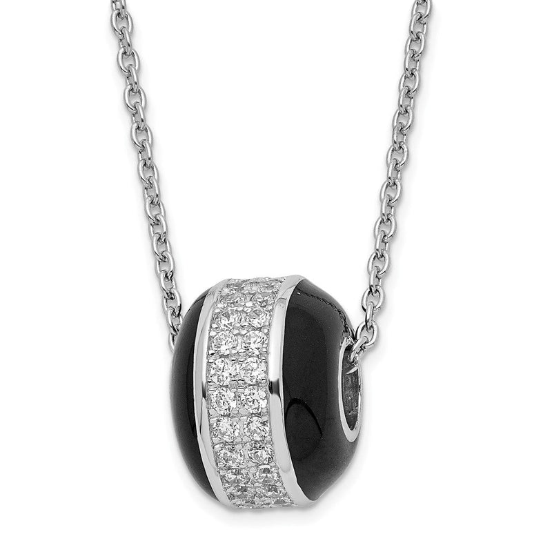Sterlingsilber Schwarz Emaille & Zirkonia True Feuer Perle Halskette