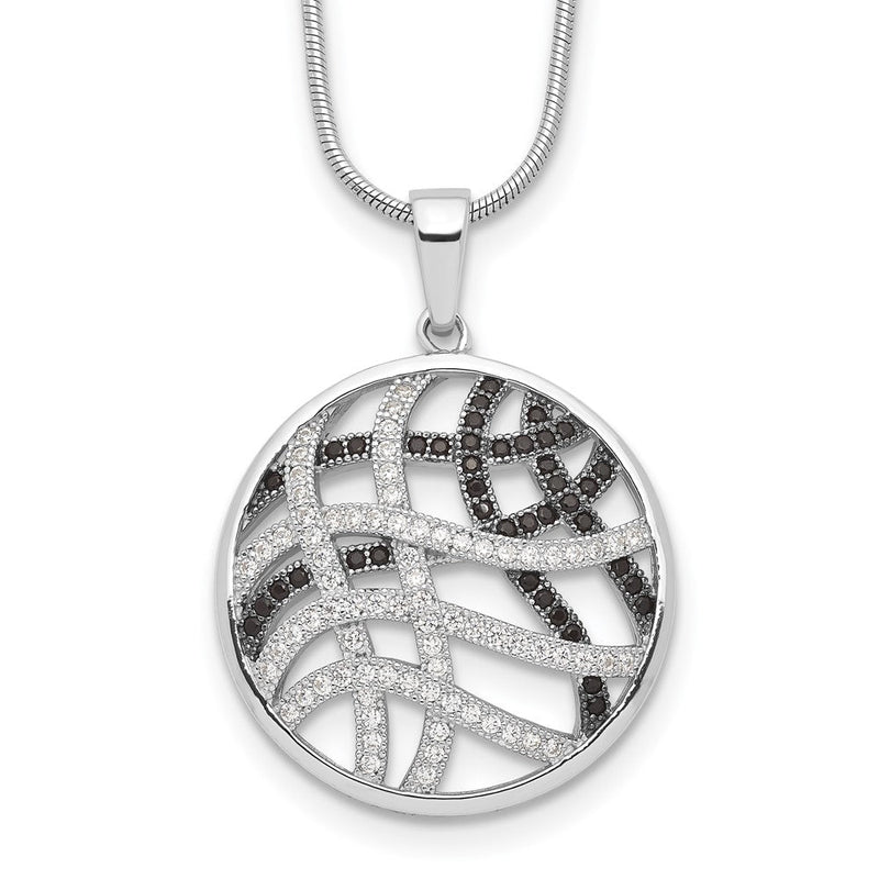 Sterlingsilber Brillant Glut Rhodiniert 118 Stein 18 Zoll Mikro Pavé Schwarz und Weiß Zirkonia Halskette mit 2 Verlängerung