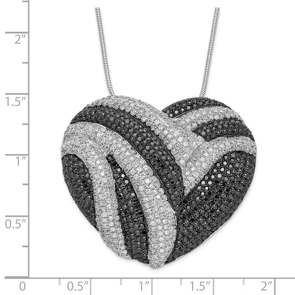 Sterlingsilber Schwarz & Klar Zirkonia Brillant Glut Herz Halskette