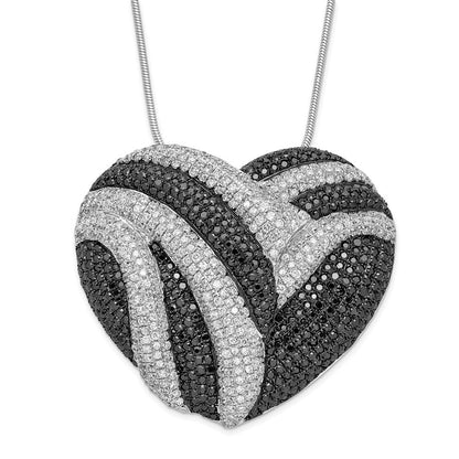 Sterlingsilber Schwarz & Klar Zirkonia Brillant Glut Herz Halskette
