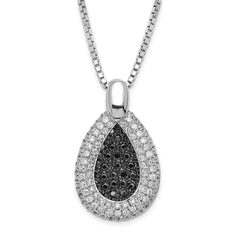 Sterlingsilber Rhodiniert Schwarz & Klar Zirkonia Tropfen Brillant Glut mit 2 Zoll Verlängerung Halskette