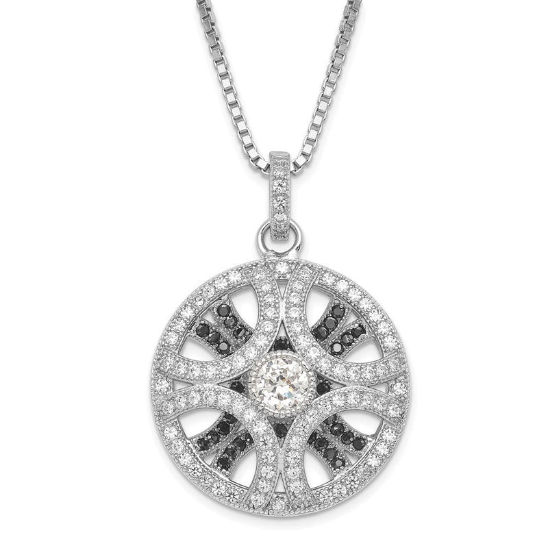 Sterlingsilber Rhodiniert Schwarz & Klar Zirkonia Kreis Brillant Glut mit 2 Zoll Verlängerung Halskette