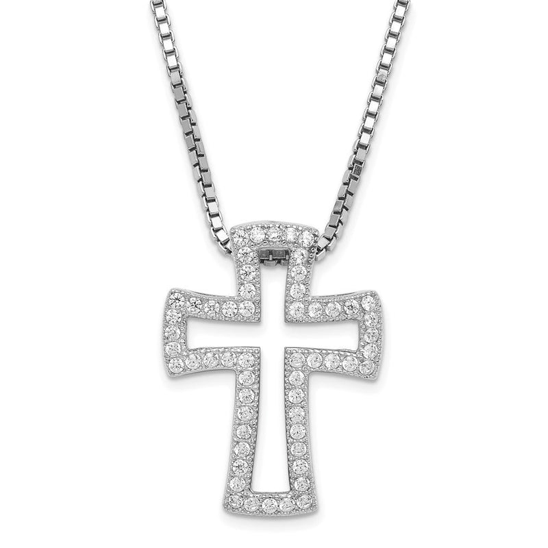 Sterlingsilber Rhodiniert Zirkonia Brillant Glut Kreuz mit 2 Zoll Verlängerung Halskette